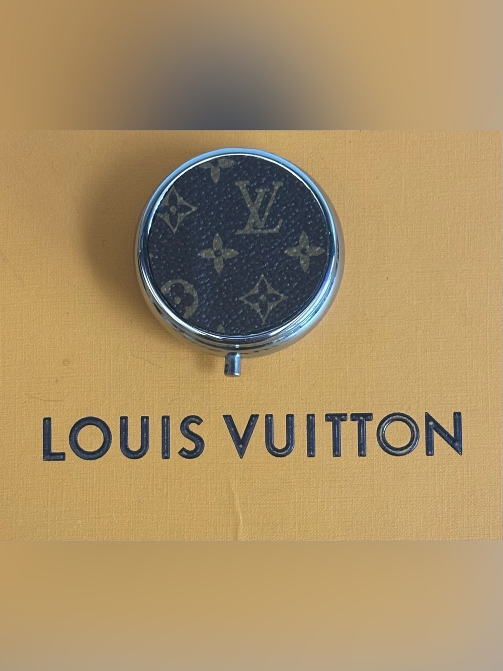 Louis Vuitton Pill Box, Jewelry Box, Mirror, 2 in diameter